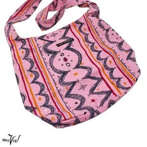 Marimekko Shoulder Bag Tote in Pink and Black Cotton Print 14x11" - Hey Viv